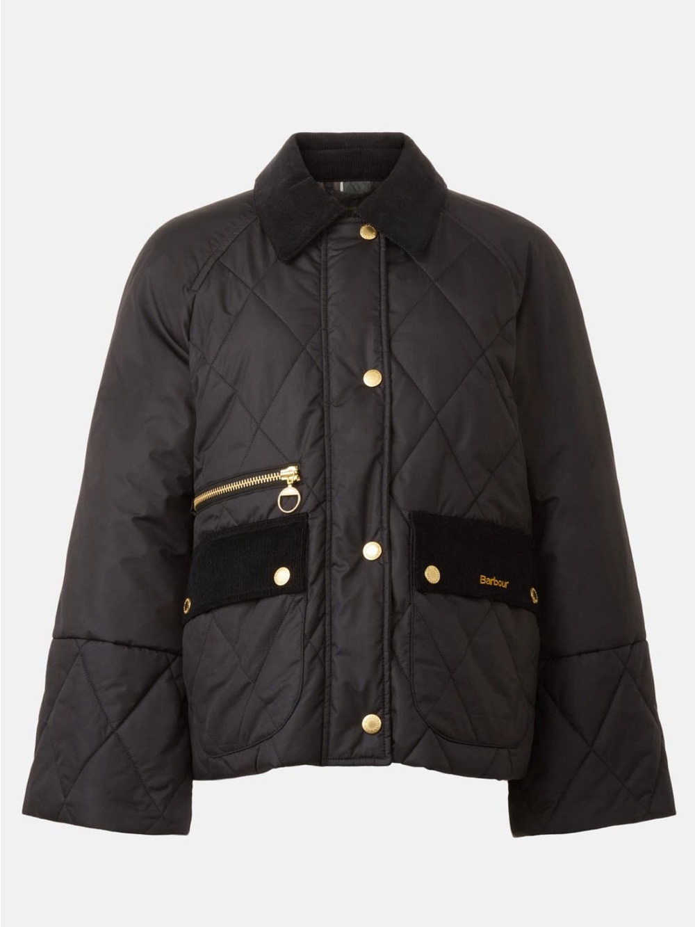 Barbour Black Quilted Puffer Jacket with Gold Hardware Martha